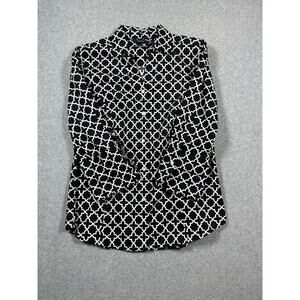 Nautica Wrinkle Resistant Button Down Blouse Top Women Size Medium Black & White